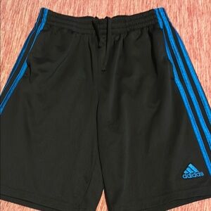 Adidas Black Shorts with Blue Stripes